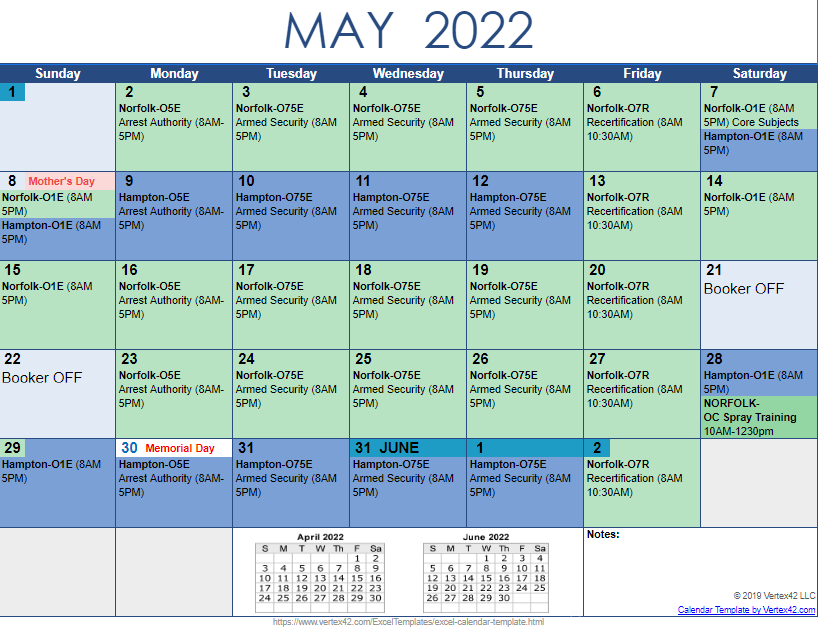 Calendar Coastal Virginia Training Academy